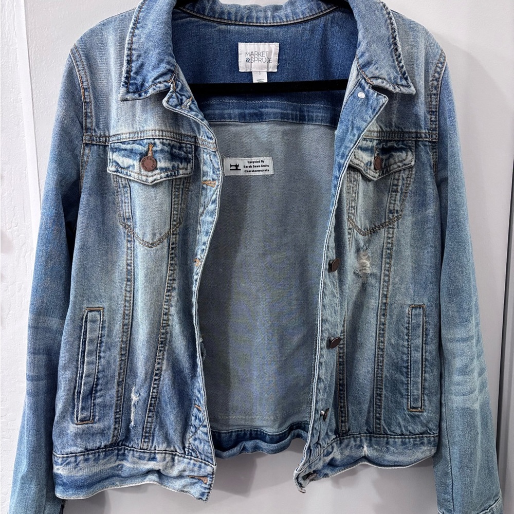 Light Denim Distressed TS Eras Tour Jacket - Picture 8 of 8